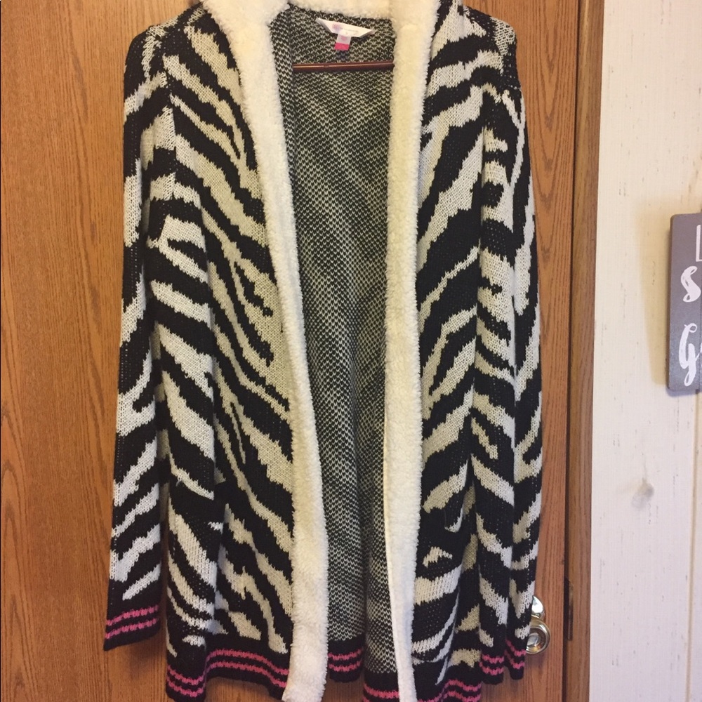 No boundaries Zebra print cardigan with pink trim